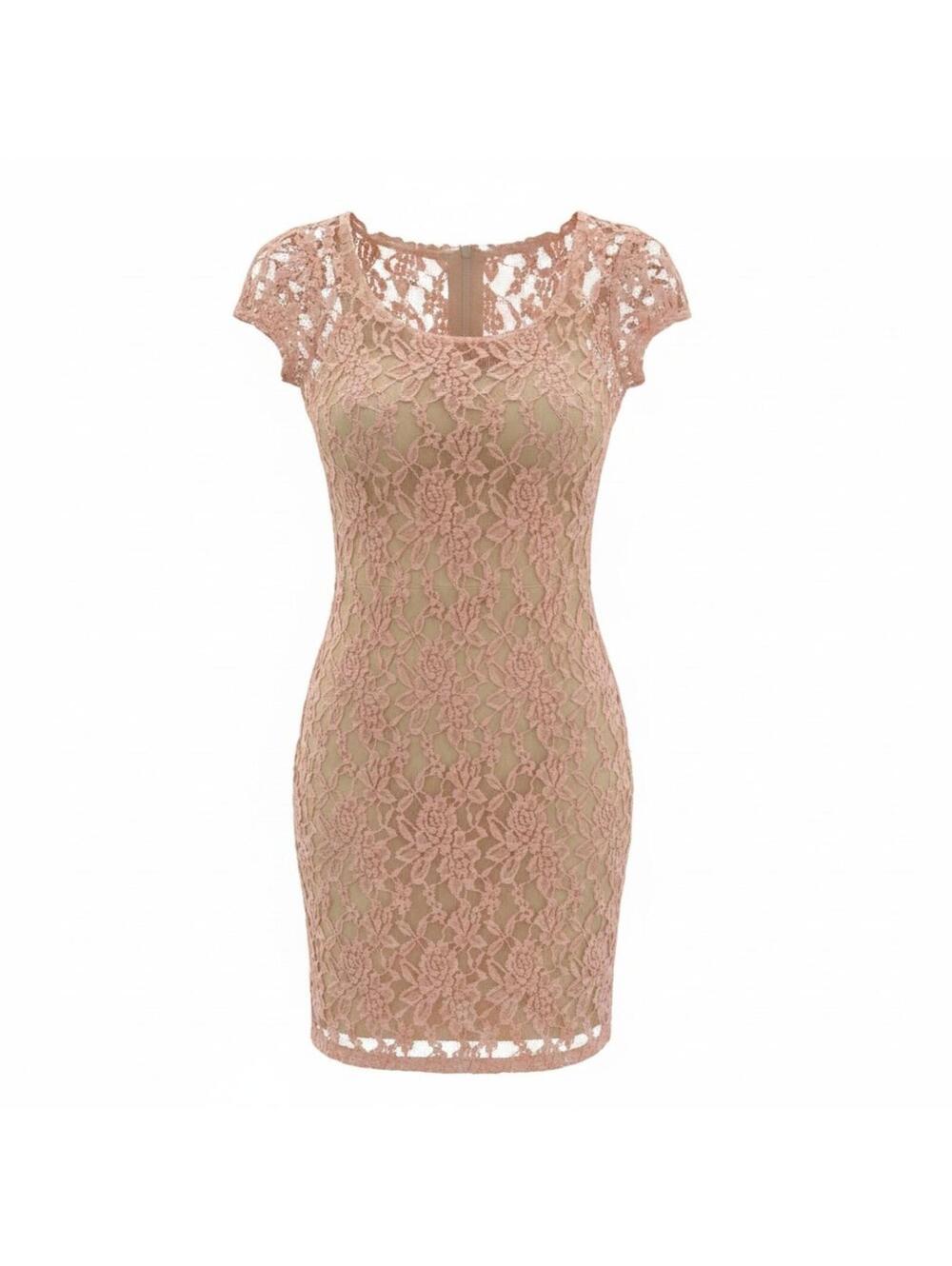 🎀 VINTAGE B. DARLIN BLUSH PINK LACE BODYCON MINI DRESS XS